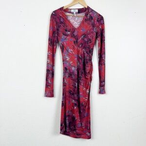 Erdem Floral Ruched Long Sleeve Dress Size 4